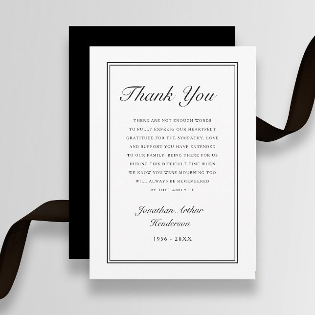 Cartão De Agradecimento Rito Fúnebre de Simpatia de Letra Simples e Elegan (Elegant Simple Script Sympathy Funeral Thank You Card)