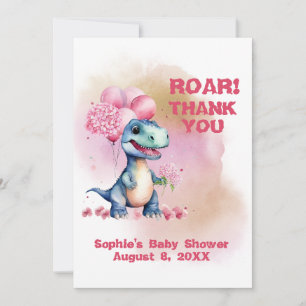 Cartão De Agradecimento Roar É Uma Garota T-Rex Bebê Dinossauro Rosa