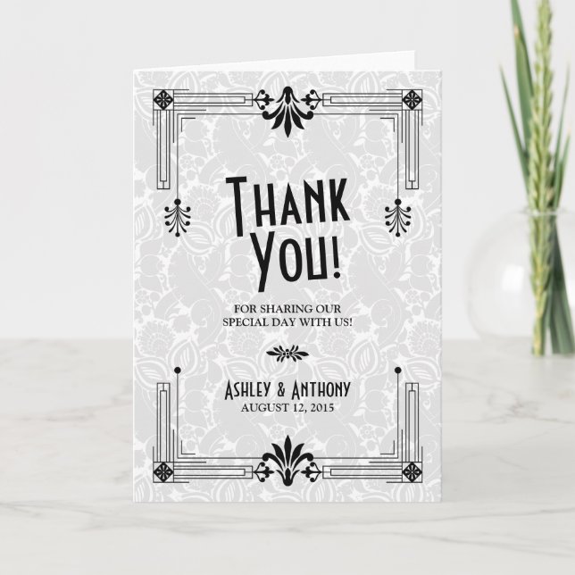 Cartão De Agradecimento Roaring Twenties Art Deco Wedding Thank You Card (Frente)