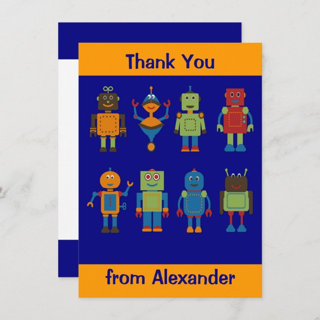 Cartão De Agradecimento Robot Amigos Filho Personalizado Flat Obrigado (Frente/Verso)