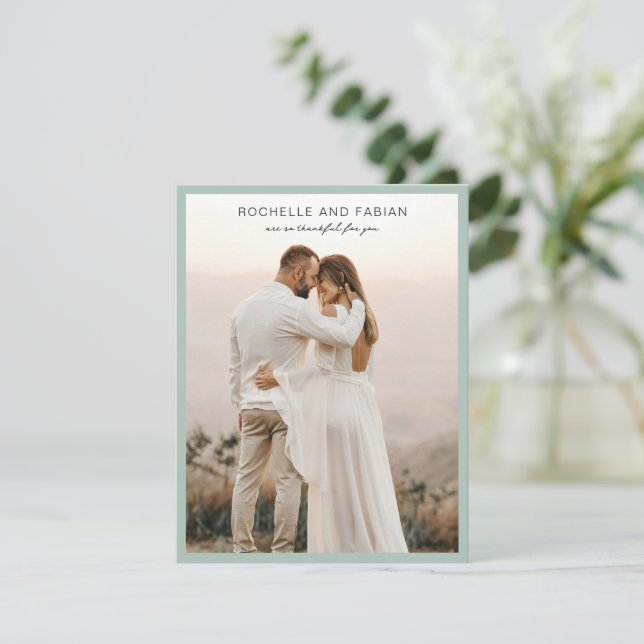 Cartão De Agradecimento Rochelle Green Modern Contemporânea Casamento Eleg (Em pé/Frente)