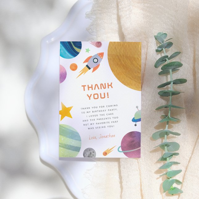 Cartão De Agradecimento Rocket Ship Space Boy Birthday (Criador carregado)