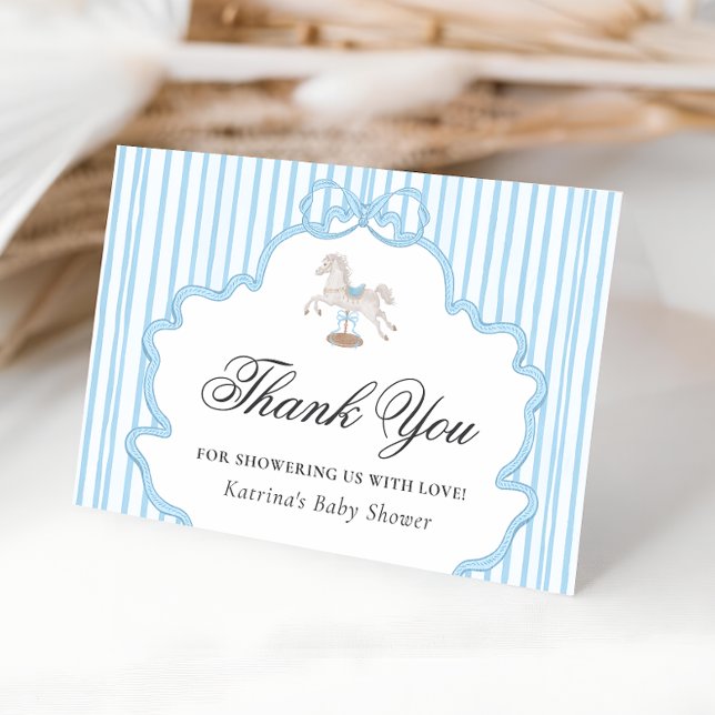 Cartão De Agradecimento Rocking Horse Blue Baby Shower Thank You Card (Criador carregado)