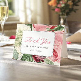 Cartão De Agradecimento Rococó Botânica Antiga Rosa Floral Elegante