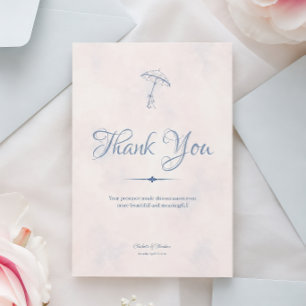 Cartão De Agradecimento Romance em Dia Chuvoso Guarda-Chuva Azul Casamento