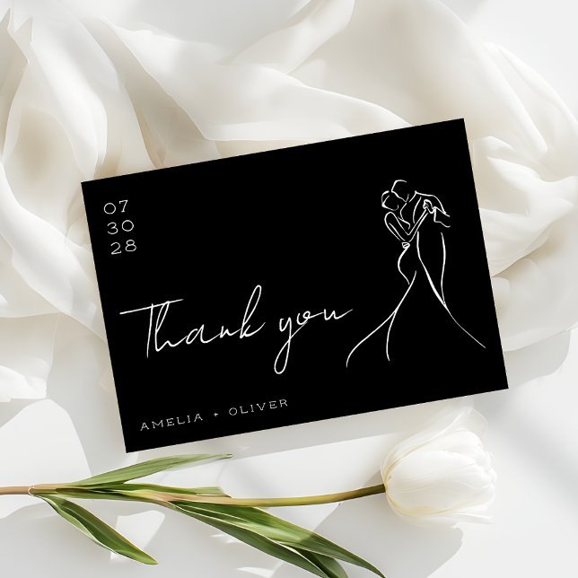 Cartão De Agradecimento Romantic Black and White Lovely Modern Wedding (Criador carregado)