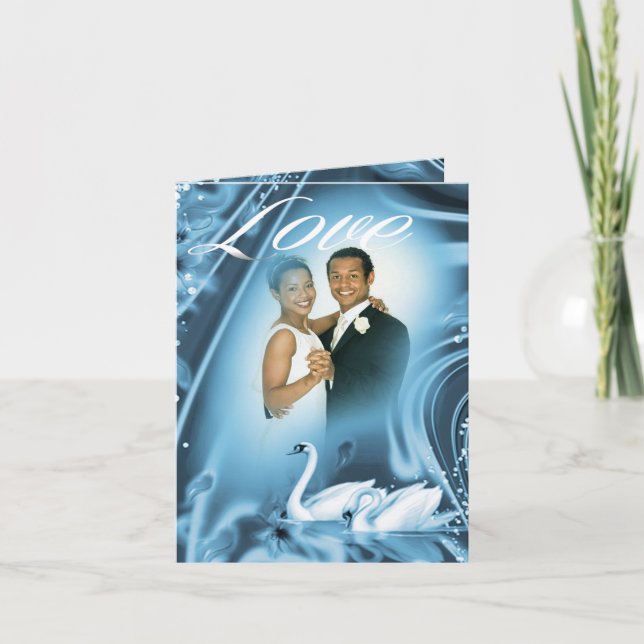Cartão De Agradecimento Romantic Blue Swan Love Wedding Photo Thank You (Frente)