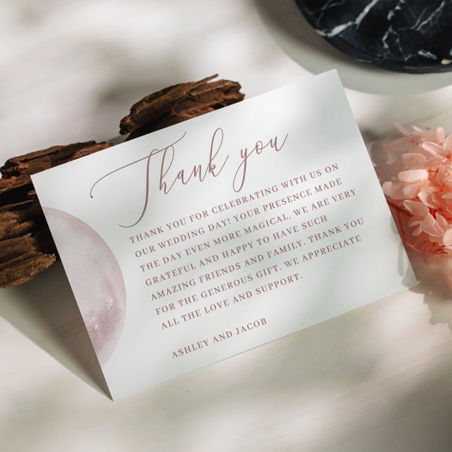 Cartão De Agradecimento Romantic Blush Moon | Casamento Celestial Script (Criador carregado)