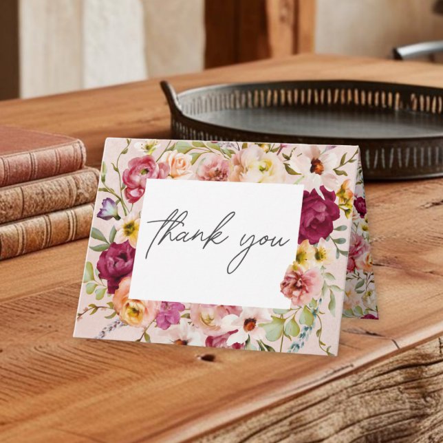 Cartão De Agradecimento Romantic Burgundy Blush Floral Garden Wedding (Romantic Burgundy Blush Floral Garden Wedding Thank You Card)