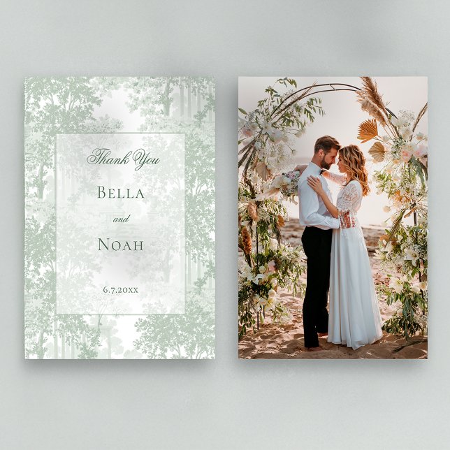 Cartão De Agradecimento Romantic Classic Sage Green Landscape Toile (Criador carregado)