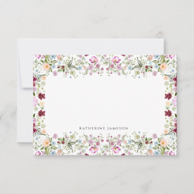 Cartão De Agradecimento Romantic Floral Monogram Notecard (Frente)