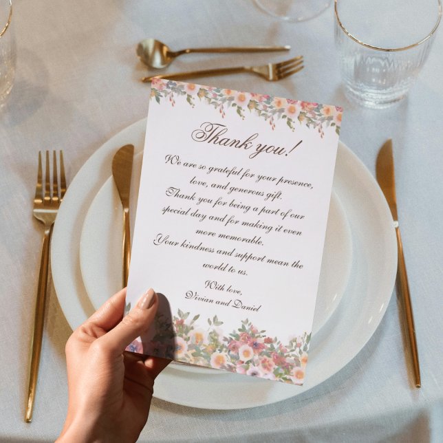Cartão De Agradecimento Romantic Floral Wedding Thank You Card (Criador carregado)