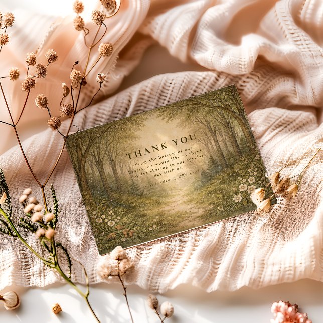 Cartão De Agradecimento Romantic Forest Path Wedding (Criador carregado)