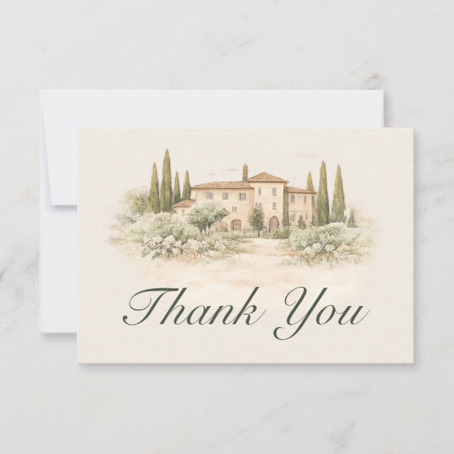 Cartão De Agradecimento Romantic Italian Tuscan  Wedding Thank You Card (Frente)