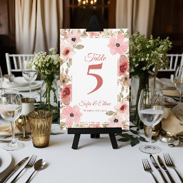 Cartão De Agradecimento Romantic Pink Blush Floral Wedding Table Number