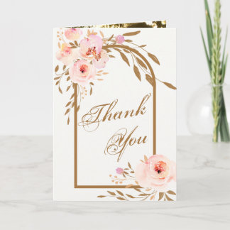 Cartão De Agradecimento Romantic Pink Blush Gold Floral Wedding Photo