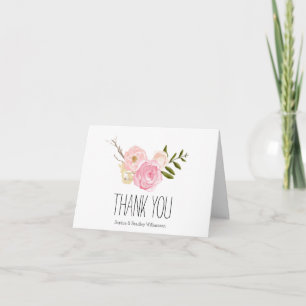 Cartão De Agradecimento Romantic Pink Watercolor Garden Floral Thank you