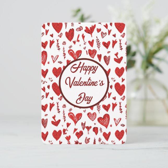 Cartão De Agradecimento Romantic Red Valentine’s Day Card with Hearts (Em pé/Frente)