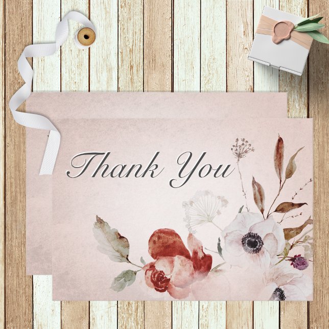 Cartão De Agradecimento Romantic Rose Pink Floral Wedding Thank You Card (Criador carregado)