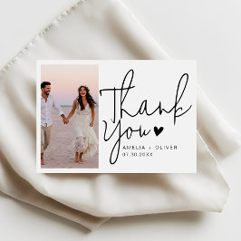 Cartão De Agradecimento Romantic Script Typography Wedding Photo