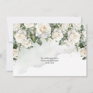 Cartão De Agradecimento Romântico boho rosas brancas e folhagens & dourado