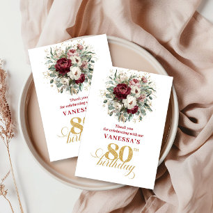 Cartão De Agradecimento Romântico Burgundy Rosa de 80 Anos Obrigado 