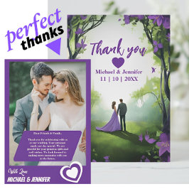 Cartão De Agradecimento Romântico Cute Floresta Roxa Casamento Foto Person