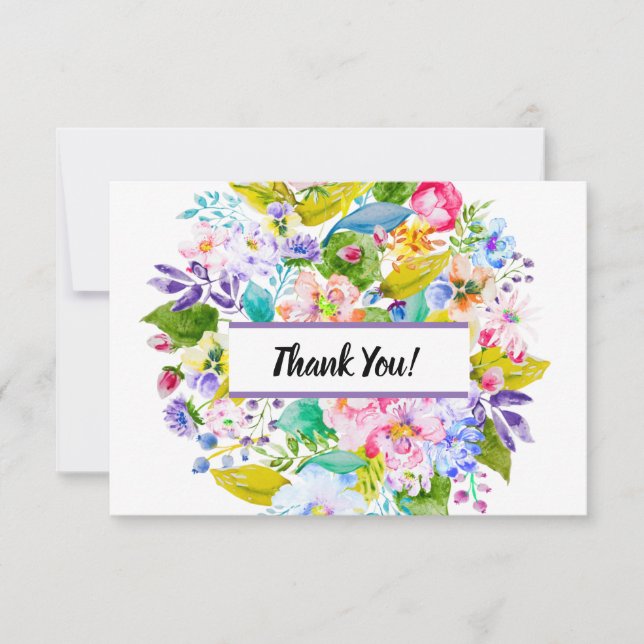 Cartão De Agradecimento Romântico Floral Roxal Moderno Obrigado (Frente)