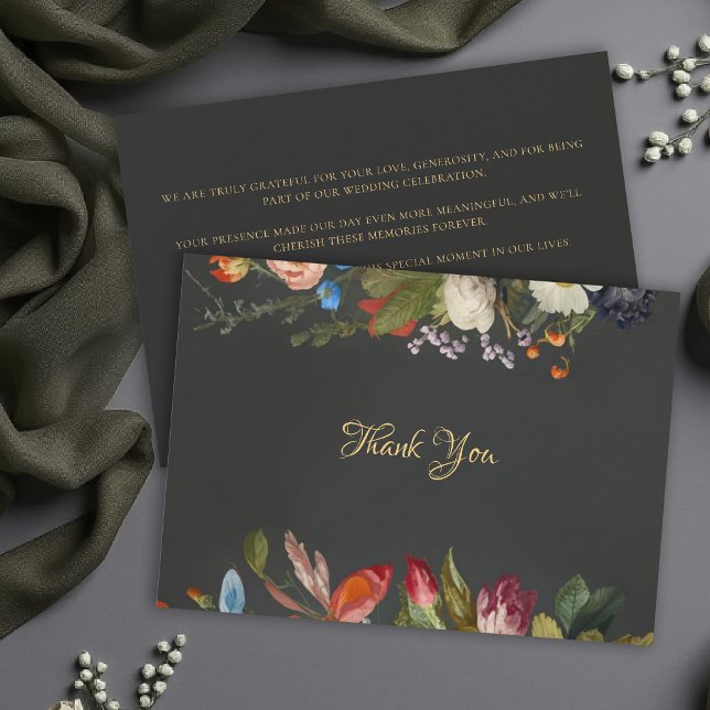 Cartão De Agradecimento Romântico Sombrio Vermelhos Góticos Casamento Flor (moody wedding thank you card dark romantic gothic elegant modern classic floral oil painting)
