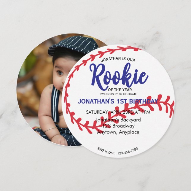 Cartão De Agradecimento Rookie of the Year 1st Bday Baseball Invitation (Frente/Verso)