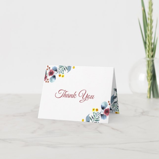 Cartão De Agradecimento Rosa, Amarelo e Azul Floral Aquarela Obrigado (Frente)
