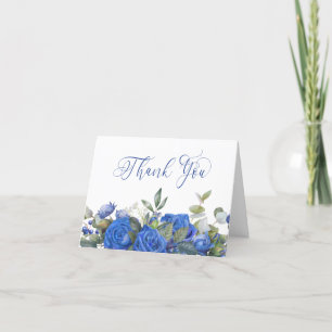 Cartão De Agradecimento Rosa Azul e Eucalipto Caligrafia Elegante