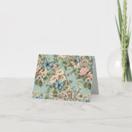 Cartão De Agradecimento Rosa Azul Floral e Borboleta mais Suave