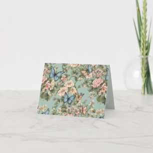 Cartão De Agradecimento Rosa Azul Floral e Borboleta mais Suave