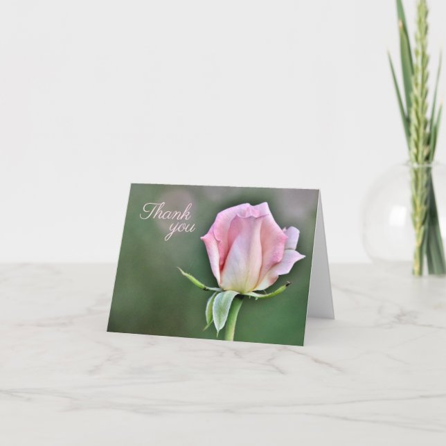 Cartão de Agradecimento Rosa Bege Elegante (Frente)