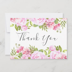 Cartão De Agradecimento Rosa Bege Floral Chic Elegante Script
