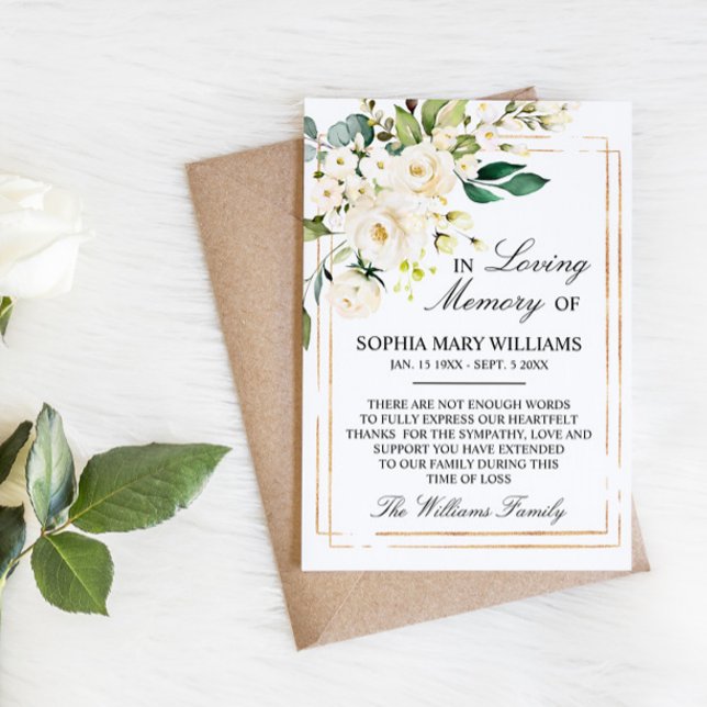 Cartão De Agradecimento Rosa branca e verde deixa memória de simpatia (Criador carregado)