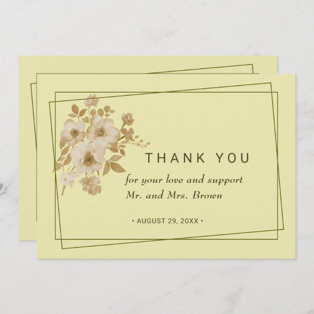 Cartão De Agradecimento Rosa - Casamento Amarelo Celestial (Frente/Verso)