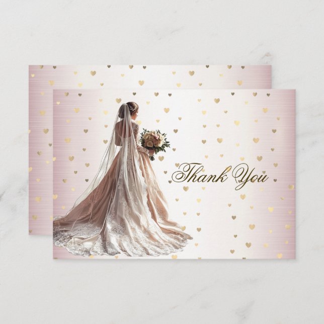 Cartão De Agradecimento Rosa Casamento no inverno Noiva Ouro Shiny Heart P (Frente/Verso)