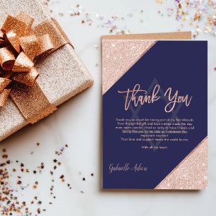 Cartão De Agradecimento Rosa Chic Dourado Marinho Azul Bat Mitzvah