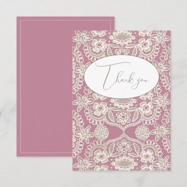 Cartão de Agradecimento Rosa com Renda Lisa Vintag (Frente/Verso)