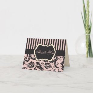 Cartão de Agradecimento Rosa Corado, Creme e Damas