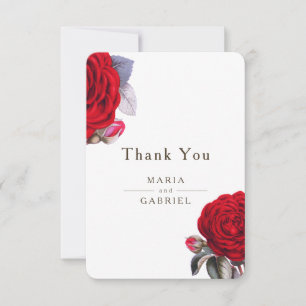 Cartão De Agradecimento rosa de flor vermelha. Casamento elegante de verã