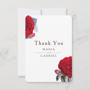 Cartão De Agradecimento rosa de flor vermelha. Casamento elegante do Chic