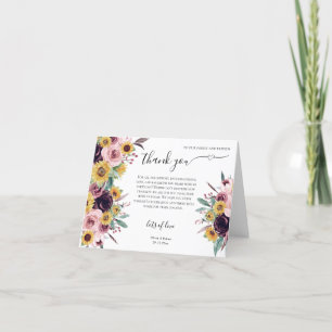 Cartão De Agradecimento Rosa do Girassol Rústico Borgonha Outono Casamento