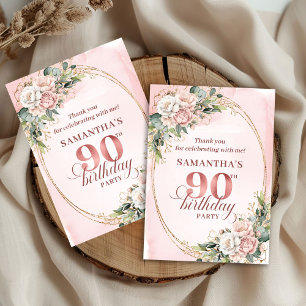 Cartão De Agradecimento Rosa Dourada Clássica Flora Verde 90º Aniversário
