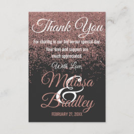 Cartão De Agradecimento Rosa Dourada Glitter Sparkles Black Obrigado
