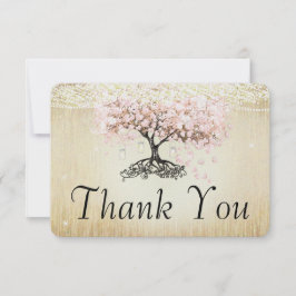 Cartão De Agradecimento Rosa Dourada Luzes De Fada Árvore De Folha Cardíac