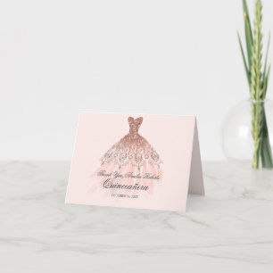 Cartão De Agradecimento Rosa Dourada Sparkle Dress Quinceanera Obrigado