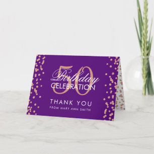 Cartão De Agradecimento Rosa Dourado 50º Aniversário Obrigado Confetti Pur
